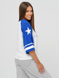 T-shirt damski oversize biało-niebieski OZONEE JS/R62493