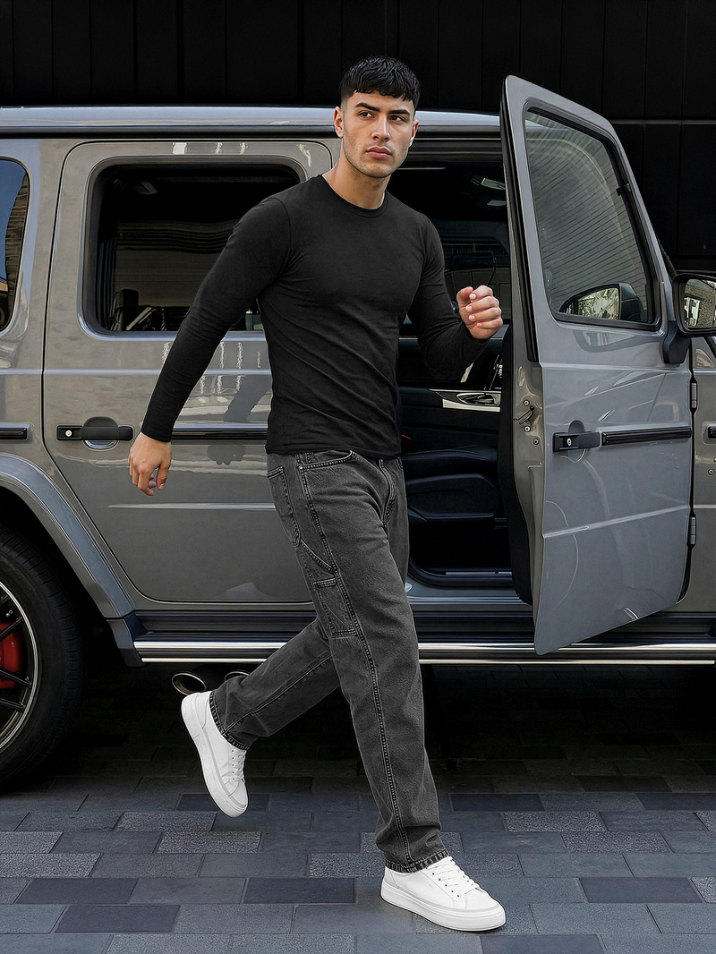 Spodnie jeansowe męskie wide leg grafitowe OZONEE O/KK2828/5Z