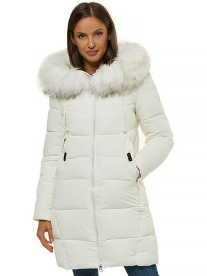 Kurtka zimowa damska parka z futerkiem ecru OZONEE O/SW028/10