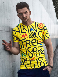 T-Shirt męski z nadrukiem żółty OZONEE MR/21518