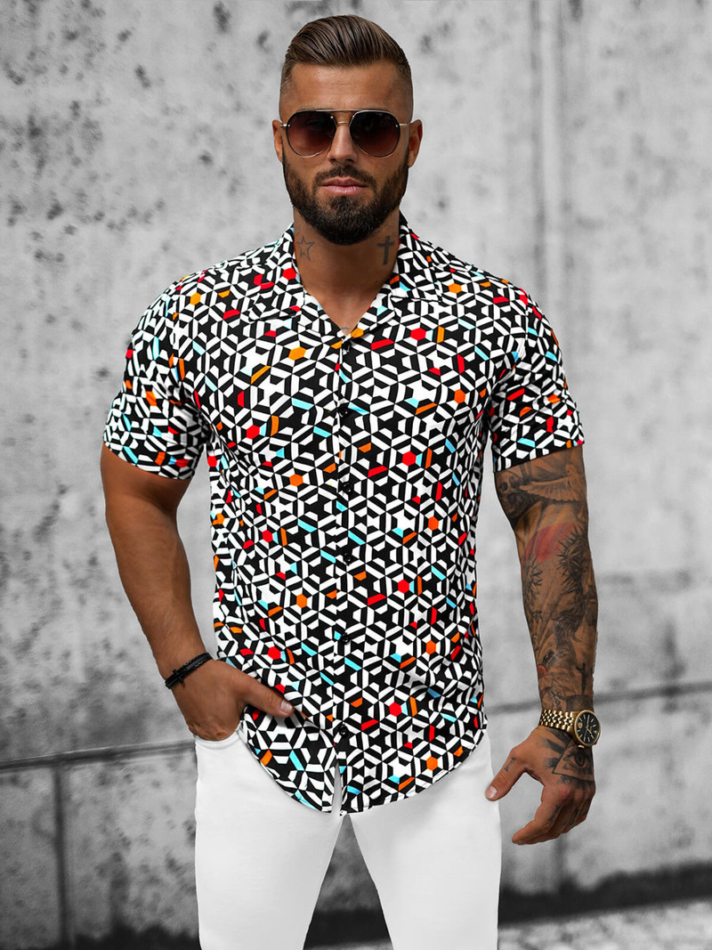 Koszula męska z krótkim rękawem kolorowa OZONEE E/1400/132Z