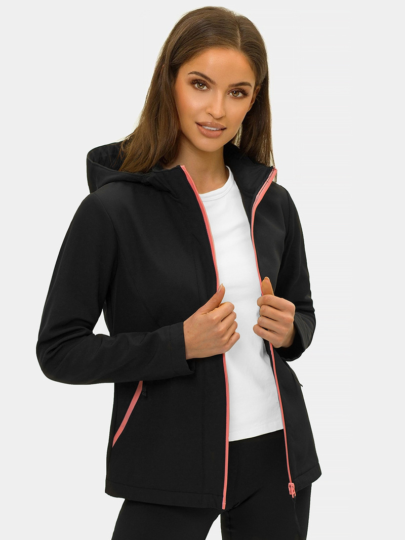 Kurtka softshell damska z kapturem czarna OZONEE JS/HD183/1