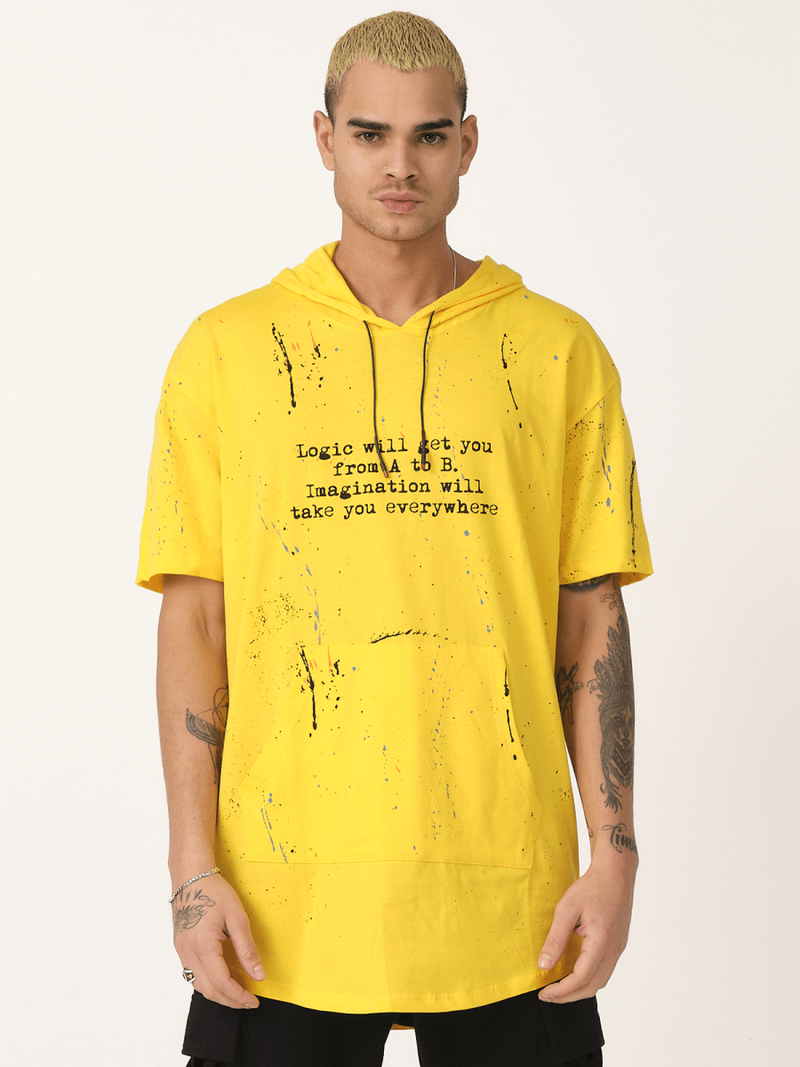 T-Shirt z kapturem męski żółty OZONEE MR/21554