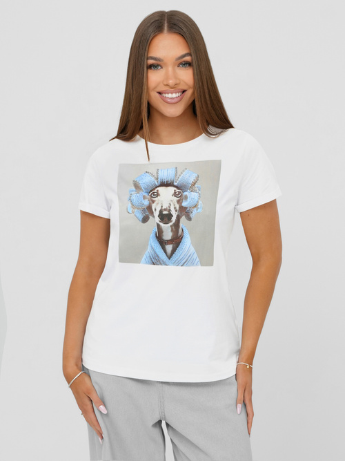 T-shirt damski z nadrukiem biało-szary OZONEE JS/YJ77726