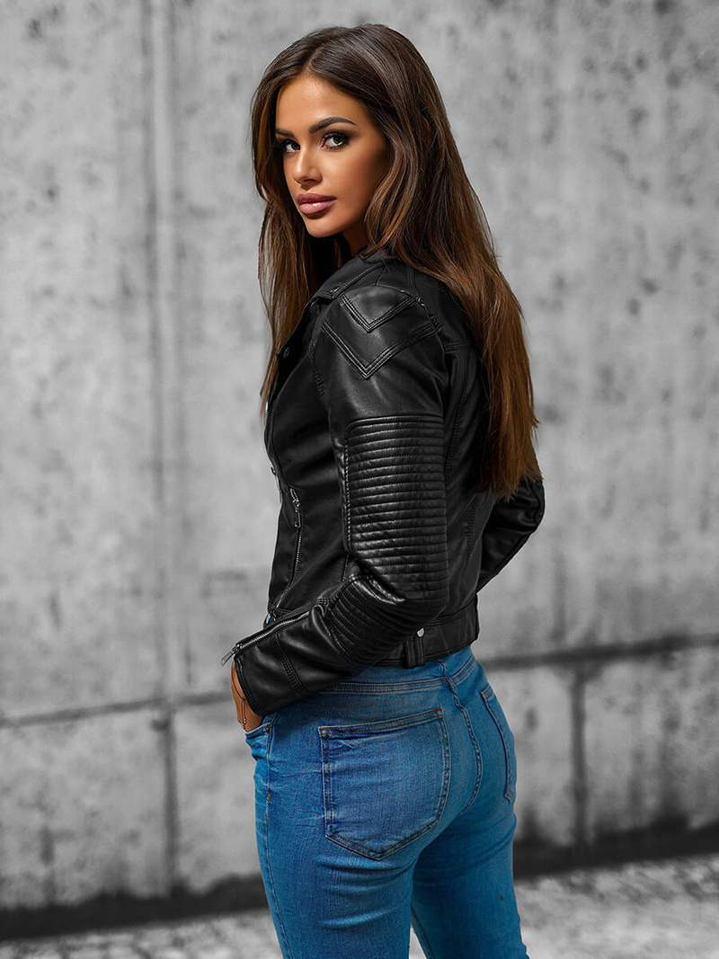 Kurtka skórzana damska ramoneska czarna OZONEE JS/11Z8037