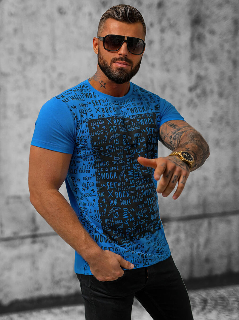 T-shirt męski niebieski OZONEE O/T122/17Z