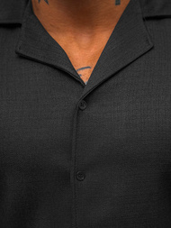 Koszula męska z krótkim rękawem czarna OZONEE O/Y971T