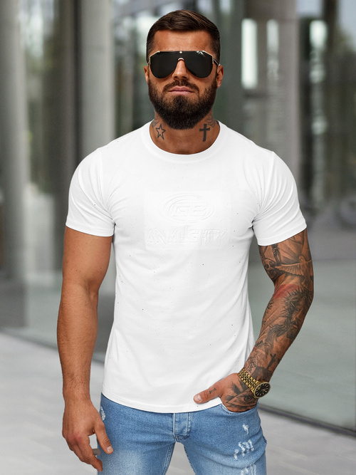 T-shirt męski slim fit biały OZONEE O/QQ1390