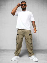 Spodnie męskie cargo wide leg ciemno-beżowe OZONEE O/PS5526