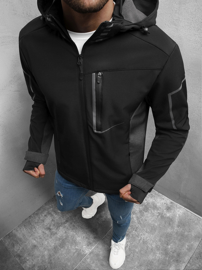Kurtka softshell przejściowa męska z kapturem czarna OZONEE JS/HM191/1