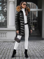 Kurtka zimowa damska z futerkiem czarno-brązowa OZONEE JS/M778/392AZ