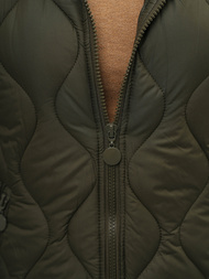 Kamizelka damska długa pikowana z kapturem khaki OZONEE O/H928/13