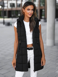 Kamizelka damska długa pikowana z kapturem czarna OZONEE JS/16M9096/392