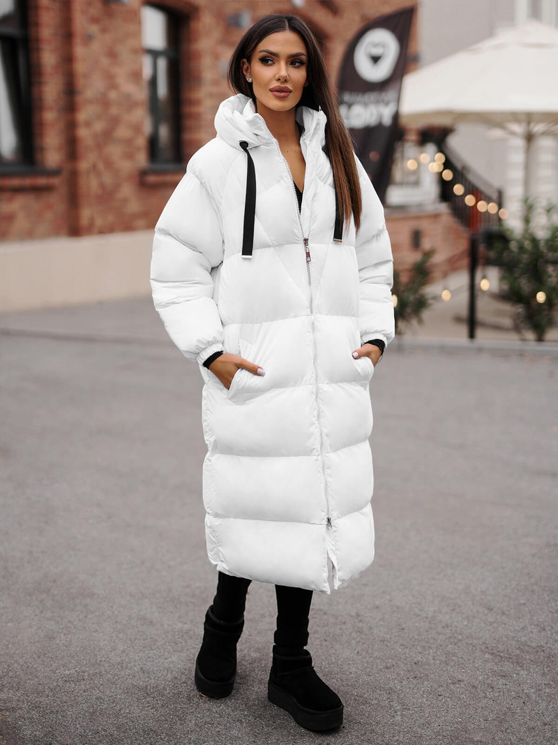 Kurtka zimowa damska długa pikowana biała OZONEE JS/5M3163/281Z