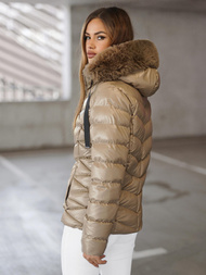 Kurtka zimowa damska pikowana z futerkiem beżowa OZONEE JS/5M3138/62Z