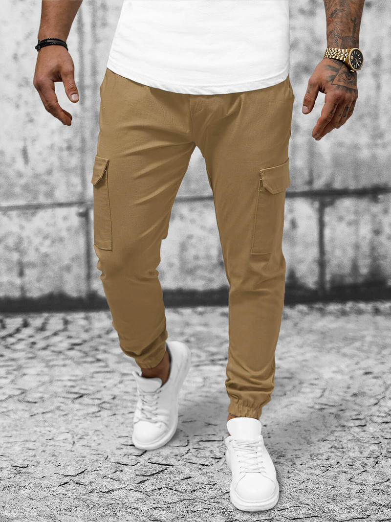 Spodnie męskie chino joggery camelowe OZONEE O/P4051