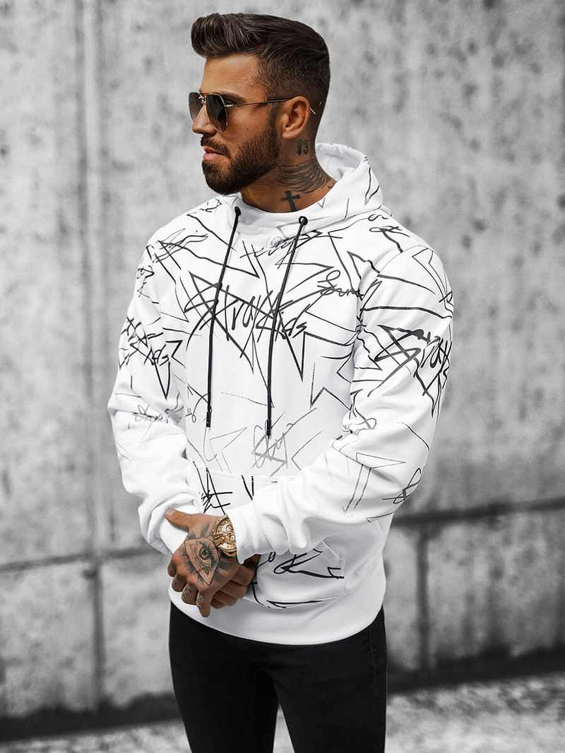 Bluza z kapturem męska biała OZONEE JS/8B993/1