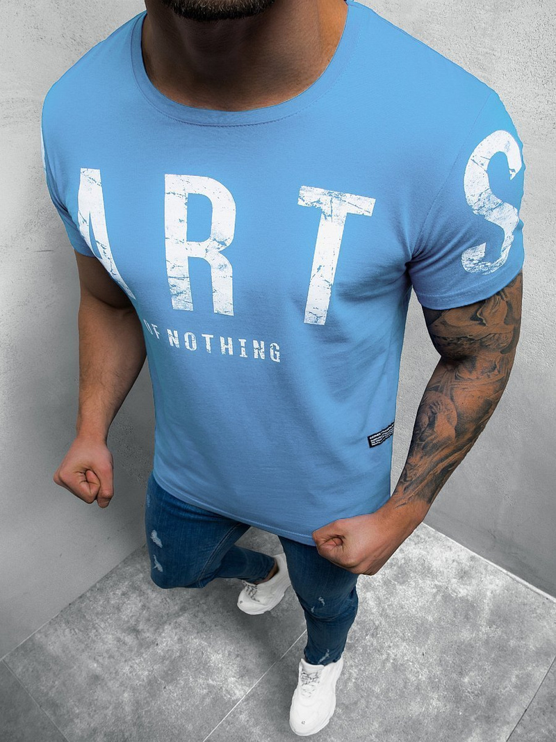 T-Shirt męski z nadrukiem jasno-niebieski OZONEE O/1180Z