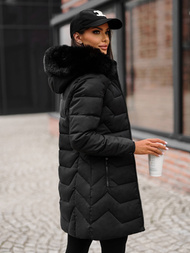 Kurtka zimowa damska długa z futerkiem czarna OZONEE JS/16M9121/392Z