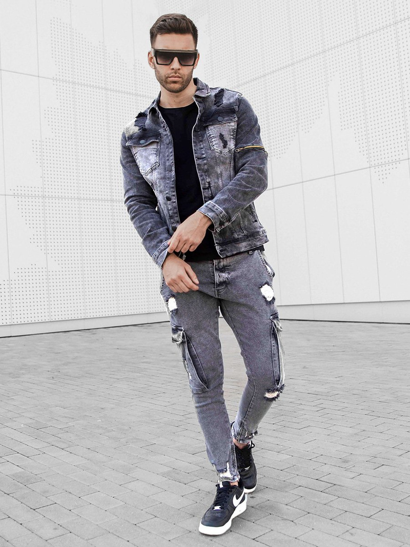 Spodnie jeansowe męskie grafitowe OZONEE O/B6006