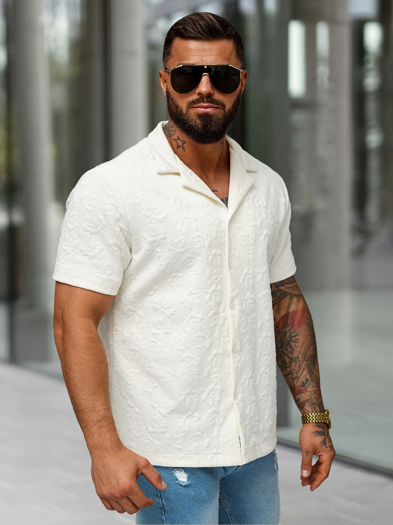 Koszula męska z krótkim rękawem ecru OZONEE O/B2258