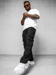 Spodnie męskie cargo wide leg czarne OZONEE O/PS5528