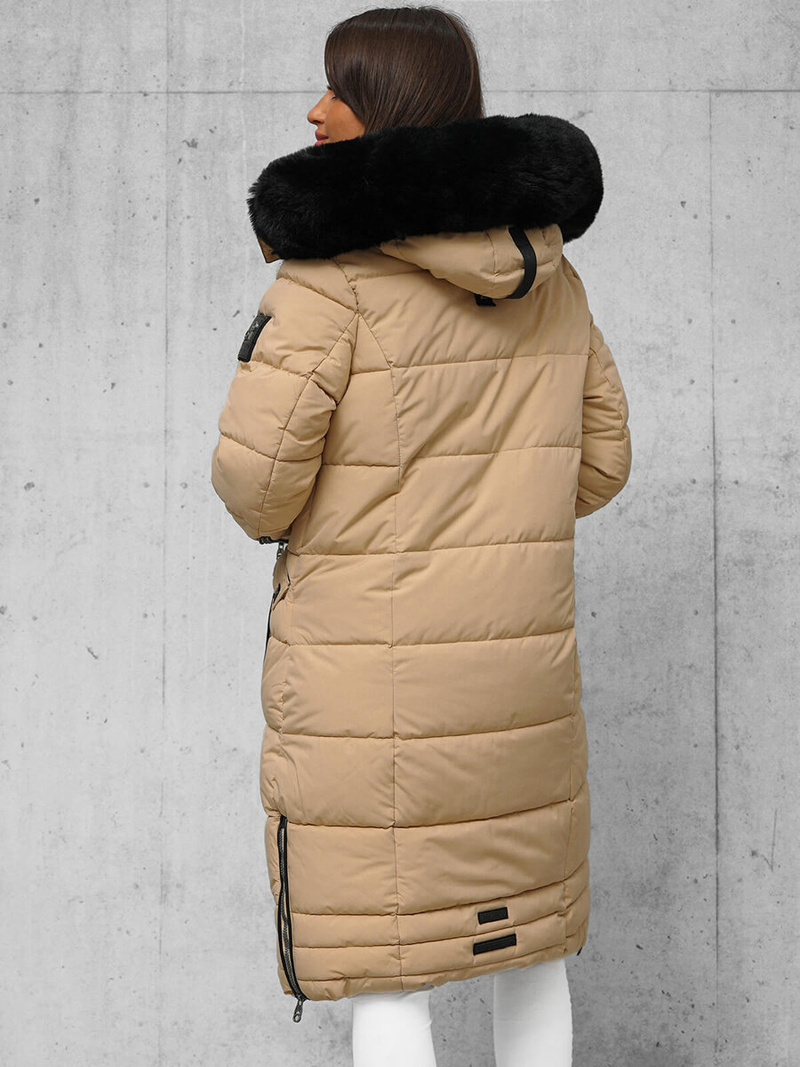 Kurtka zimowa damska długa pikowana beżowa OZONEE O/W377