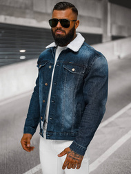 Kurtka męska jeansowa sherpa ciemno-niebieska OZONEE NB/MJ516BSZ