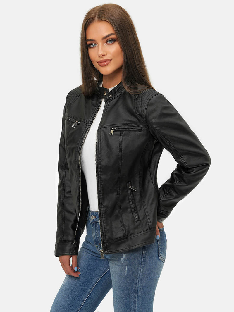 Kurtka skórzana damska czarna OZONEE JS/11Z8010