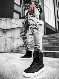 Sneakersy wysokie czarno-białe OZONEE KN/022