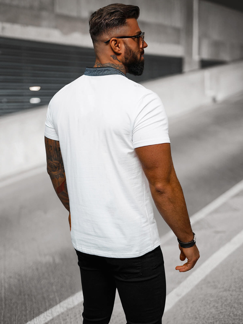 T-shirt męski ze stójka biały OZONEE O/T216/2