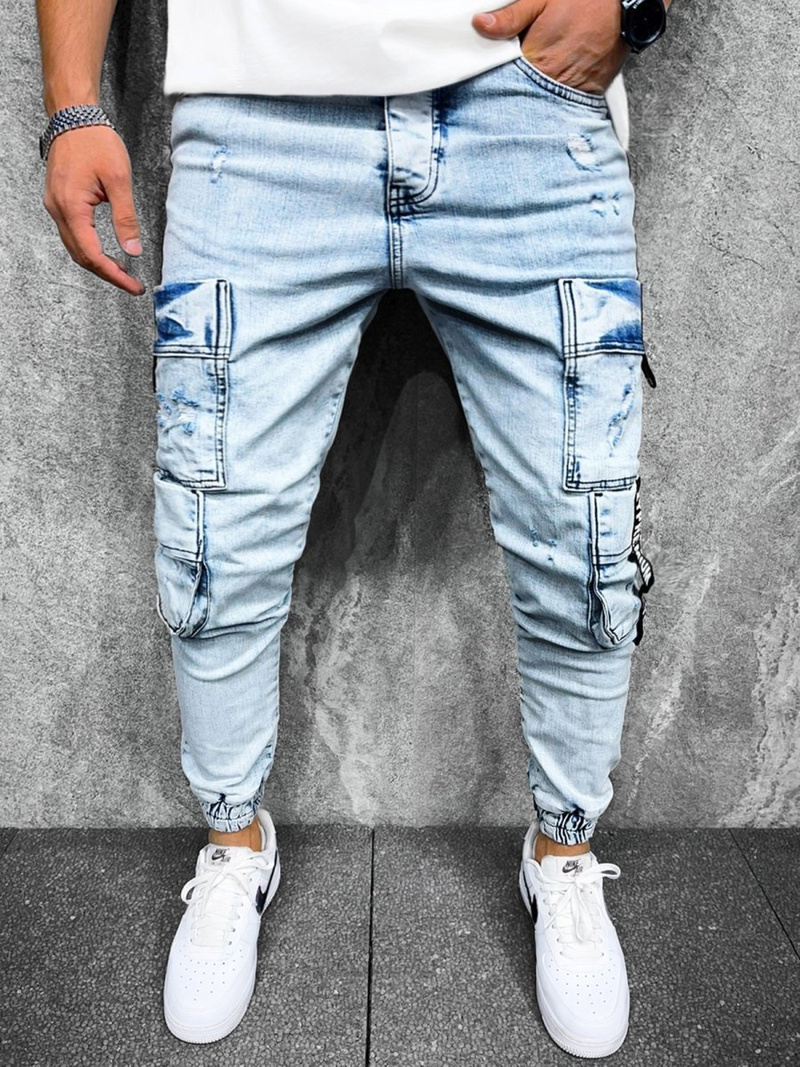 Spodnie jeansowe męskie jasnoniebieskie OZONEE O/B6305