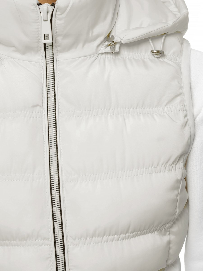 Kamizelka damska pikowana z kapturem ecru OZONEE N/6812/7