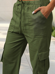 Spodnie damskie z szeroką nogawką khaki OZONEE O/ZCH2275