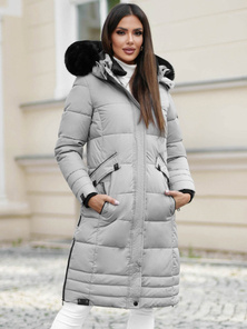 Kurtka zimowa damska długa pikowana szara OZONEE O/W377Z