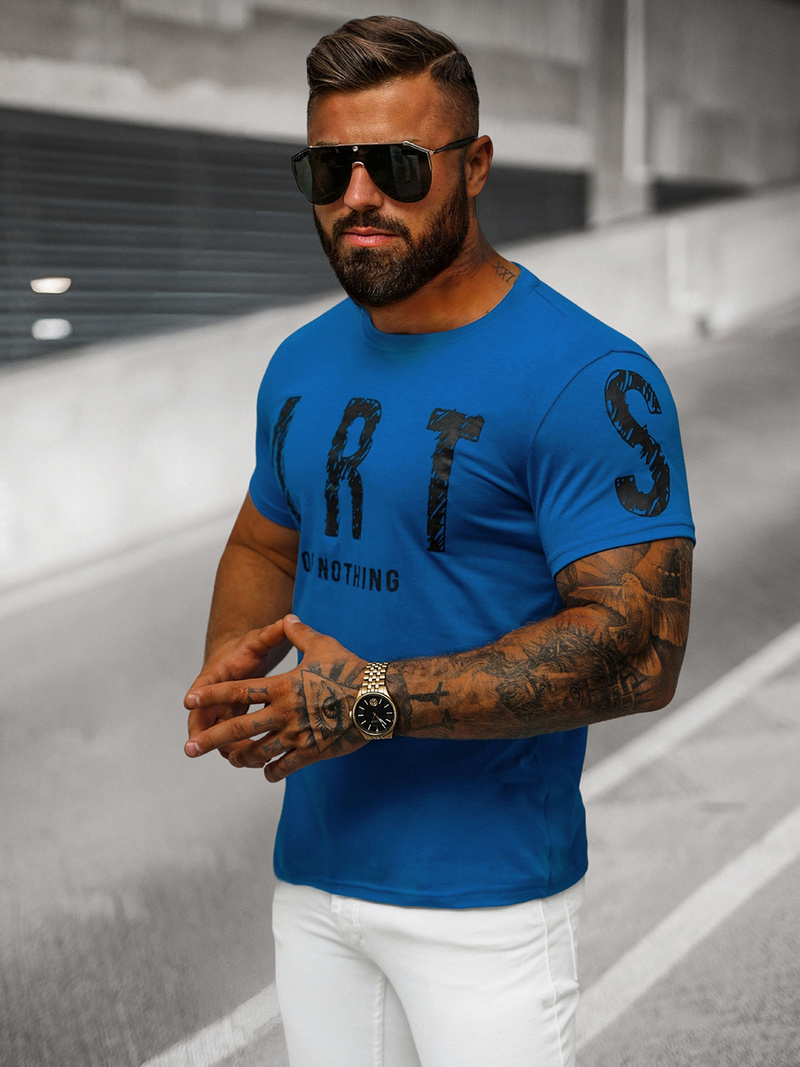 T-shirt męski z nadrukiem niebieski OZONEE O/8T1263/17