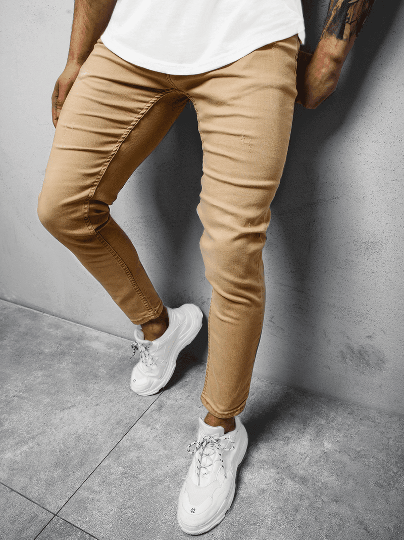 Spodnie jeansowe męskie beżowe OZONEE O/4643