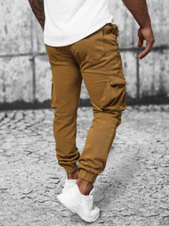 Spodnie męskie chino joggery ciemno-camelowe OZONEE NB/MP0105KSZ