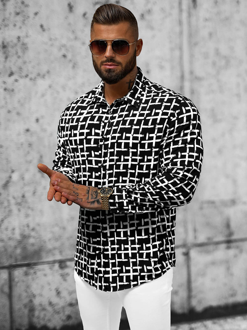 Сорочка Чоловіча Чорно-Бiла OZONEE E/9000/2Z