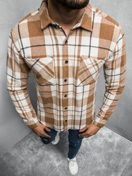 Koszula męska w kratę brązowa OZONEE E/3903/3