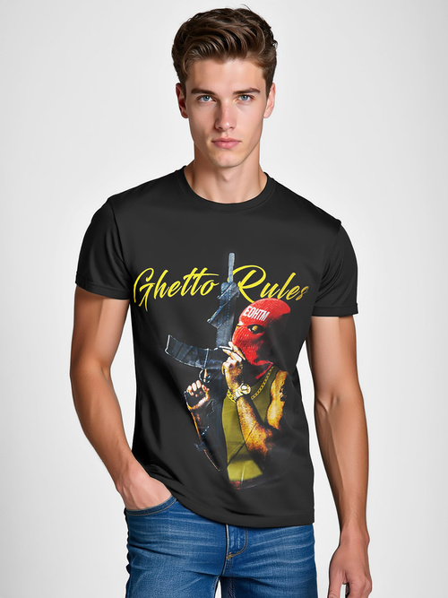 T-shirt męski z nadrukiem czarny OZONEE O/T129/3Z