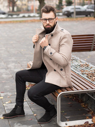 Płaszcz męski z pagonami ecru OZONEE O/5627