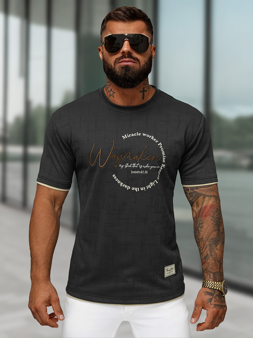 T-shirt męski regular fit czarny OZONEE O/QQ1535