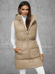 Kamizelka damska długa pikowana beżowa OZONEE JS/5M3186/62