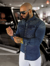 Koszula męska jeansowa ciemno-niebieska OZONEE O/51411