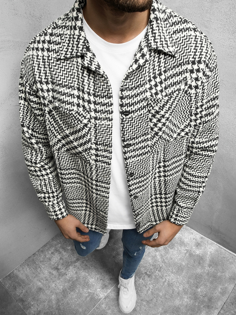 Koszula męska oversize w kratę czarno-biała OZONEE MACH/G821Z