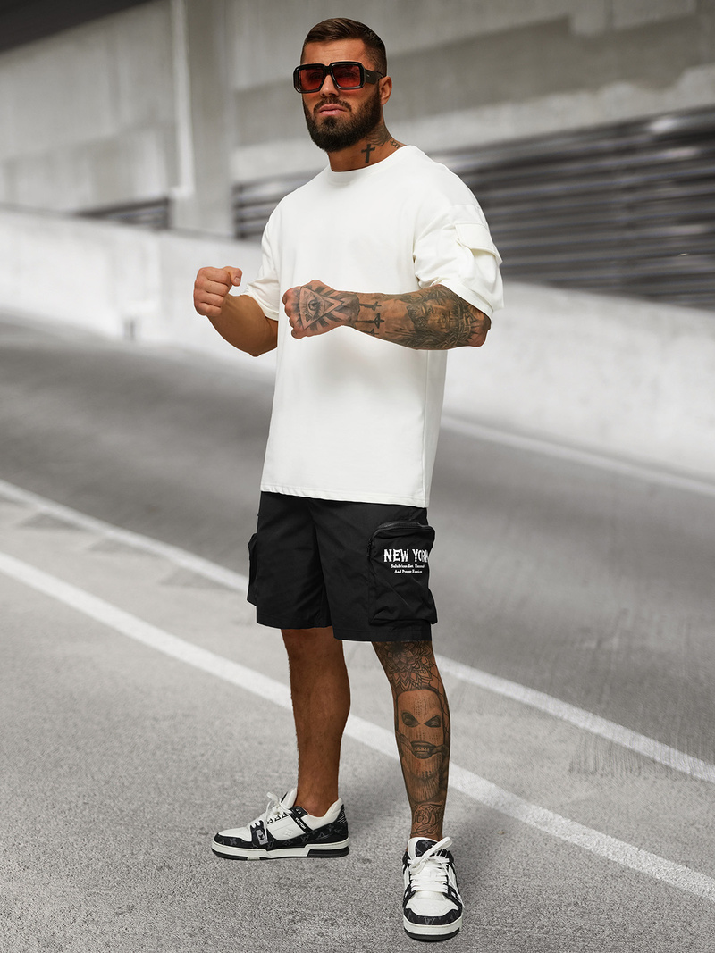 Spodenki męskie cargo z kieszeniami czarne OZONEE JS/27K6539/3