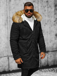 Kurtka zimowa męska parka z futerkiem czarna OZONEE JD/390