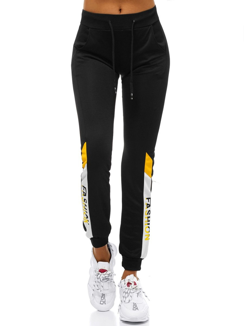 Spodnie dresowe damskie czarno-żółte OZONEE O/82286