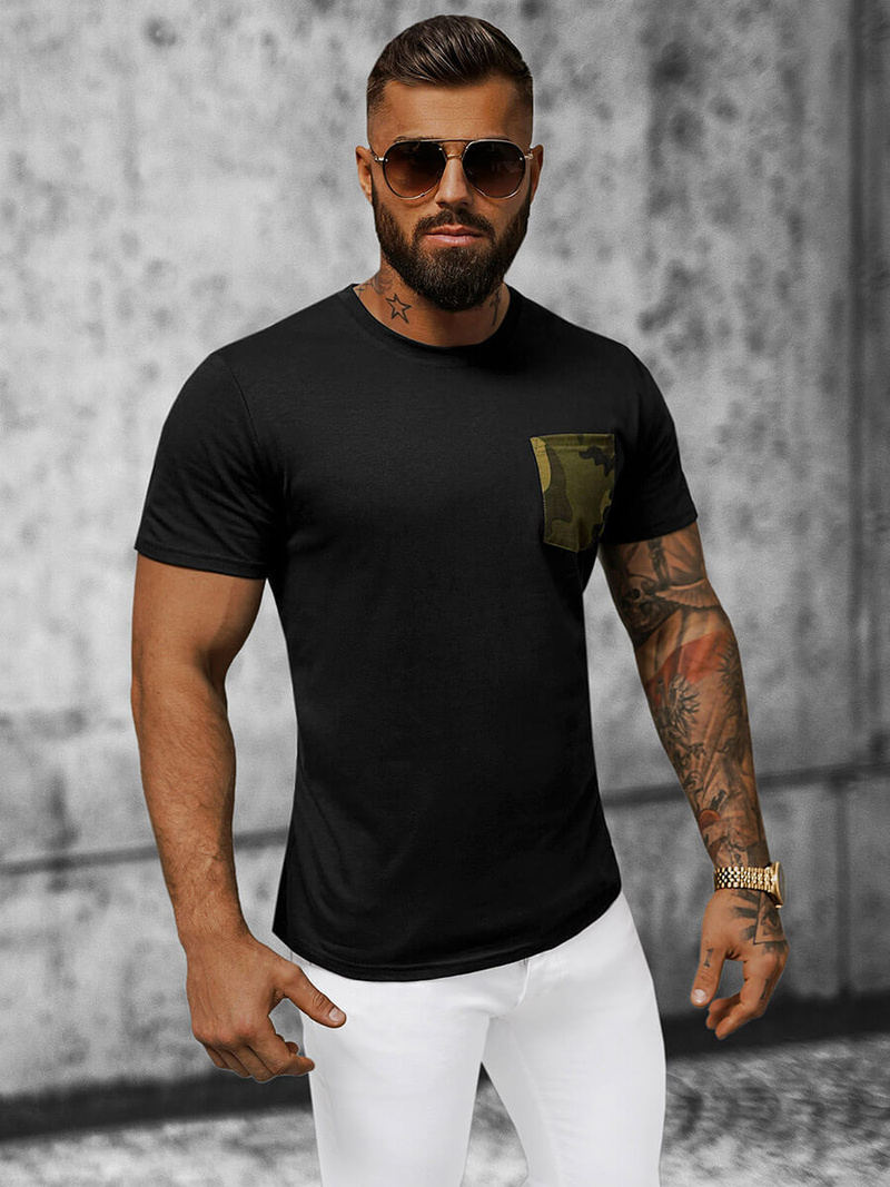 T-shirt męski czarno-zielony OZONEE JS/8T85/1Z